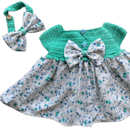 Minty Blooms Cotton Dress | 0-3 months